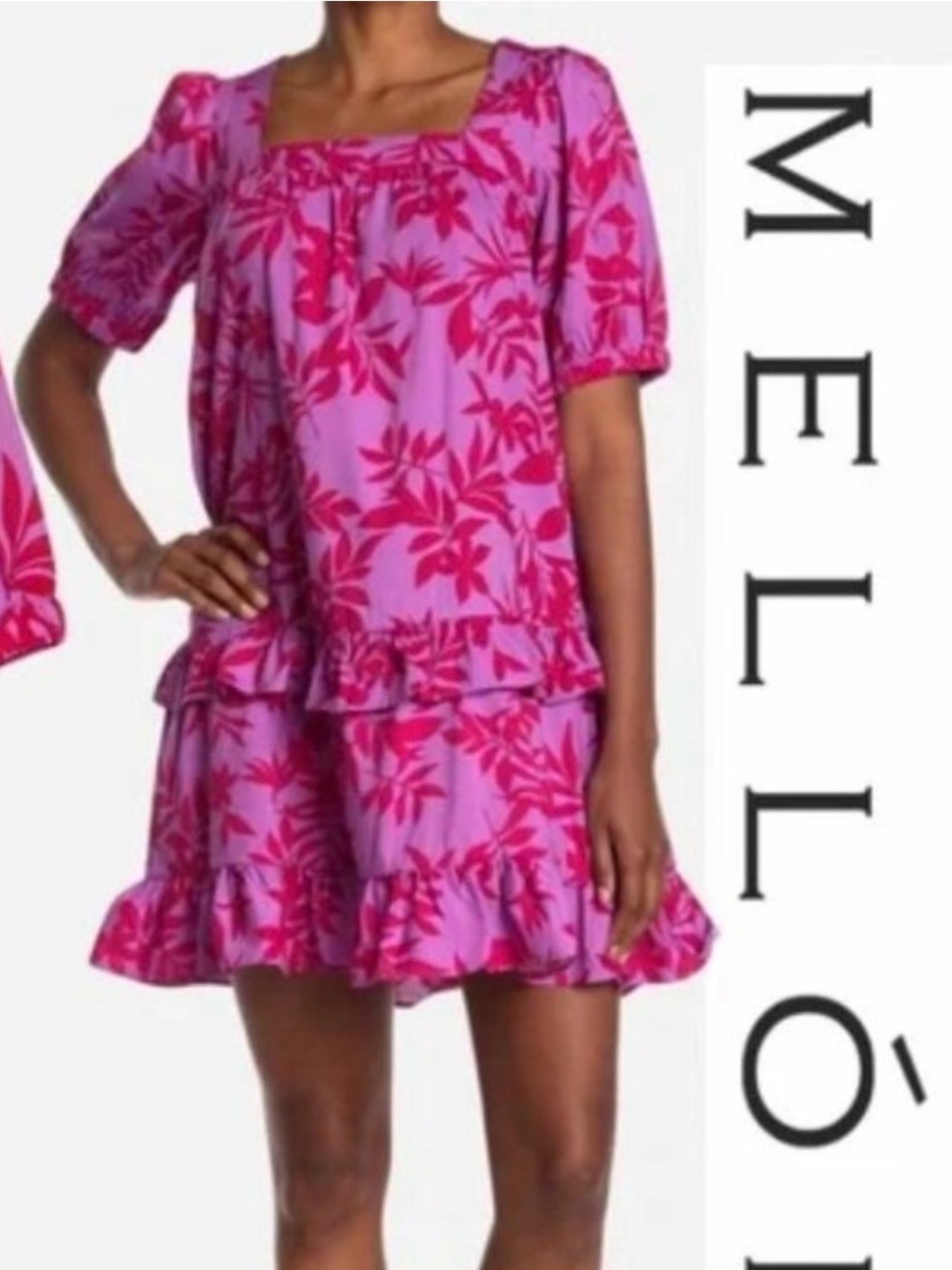 Melloday Tropical Pattern Tiered Mini Dress